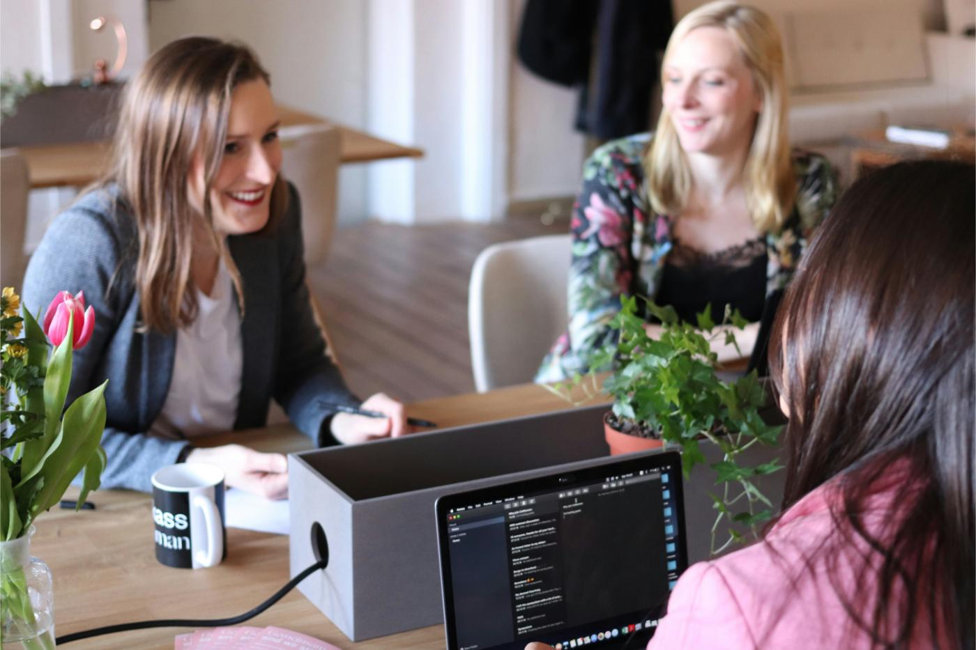 Frauenmeeting mit Laptop und Pflanzen